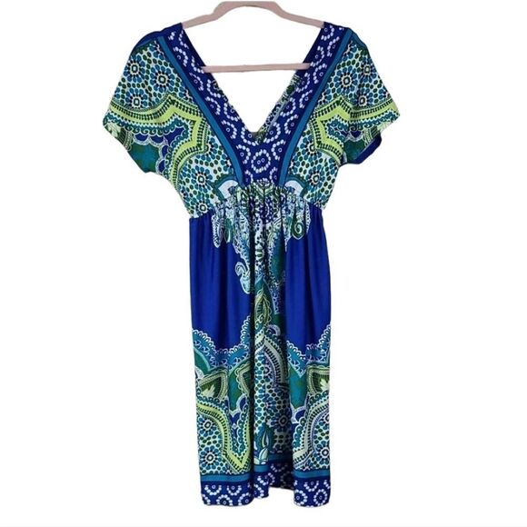 Maurices Vibrant Blue Paisley Print Double V Dolman Sleeve Swim Cover-up Dress - Picture 12 of 12
